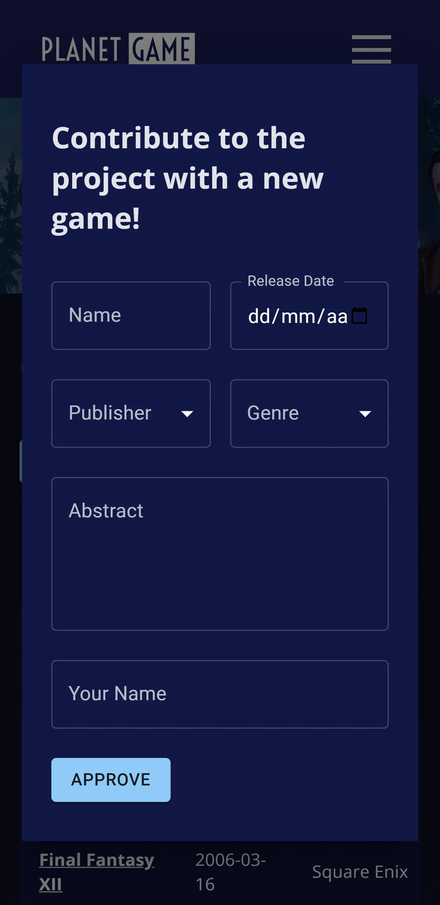 New Game Form Mobile 4
